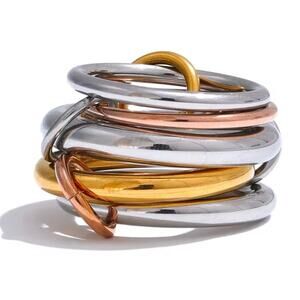 NEW 5 ring linked stacking set gold plated silver rose size 7